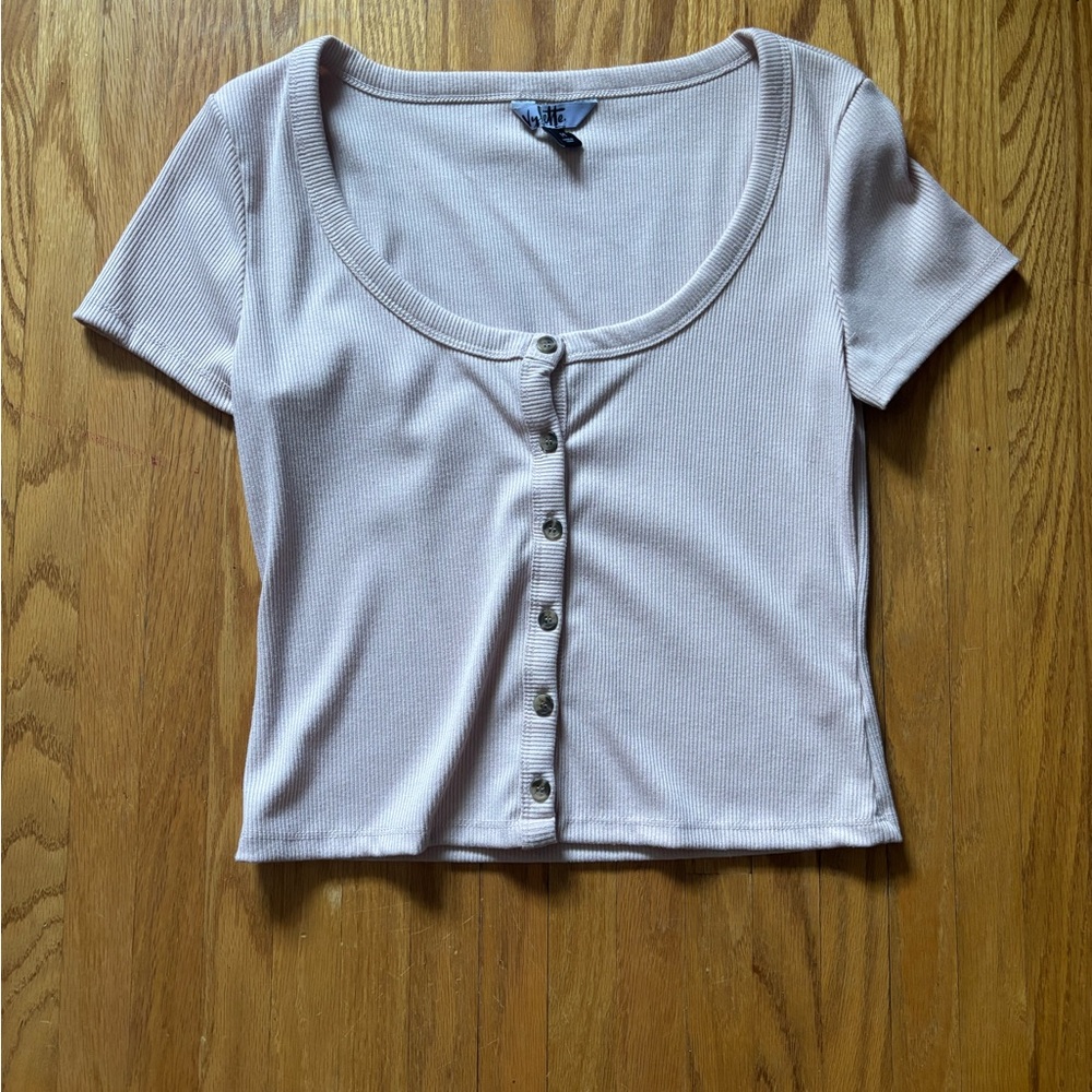Women's Ribbed Button-Up Top - Light Pink